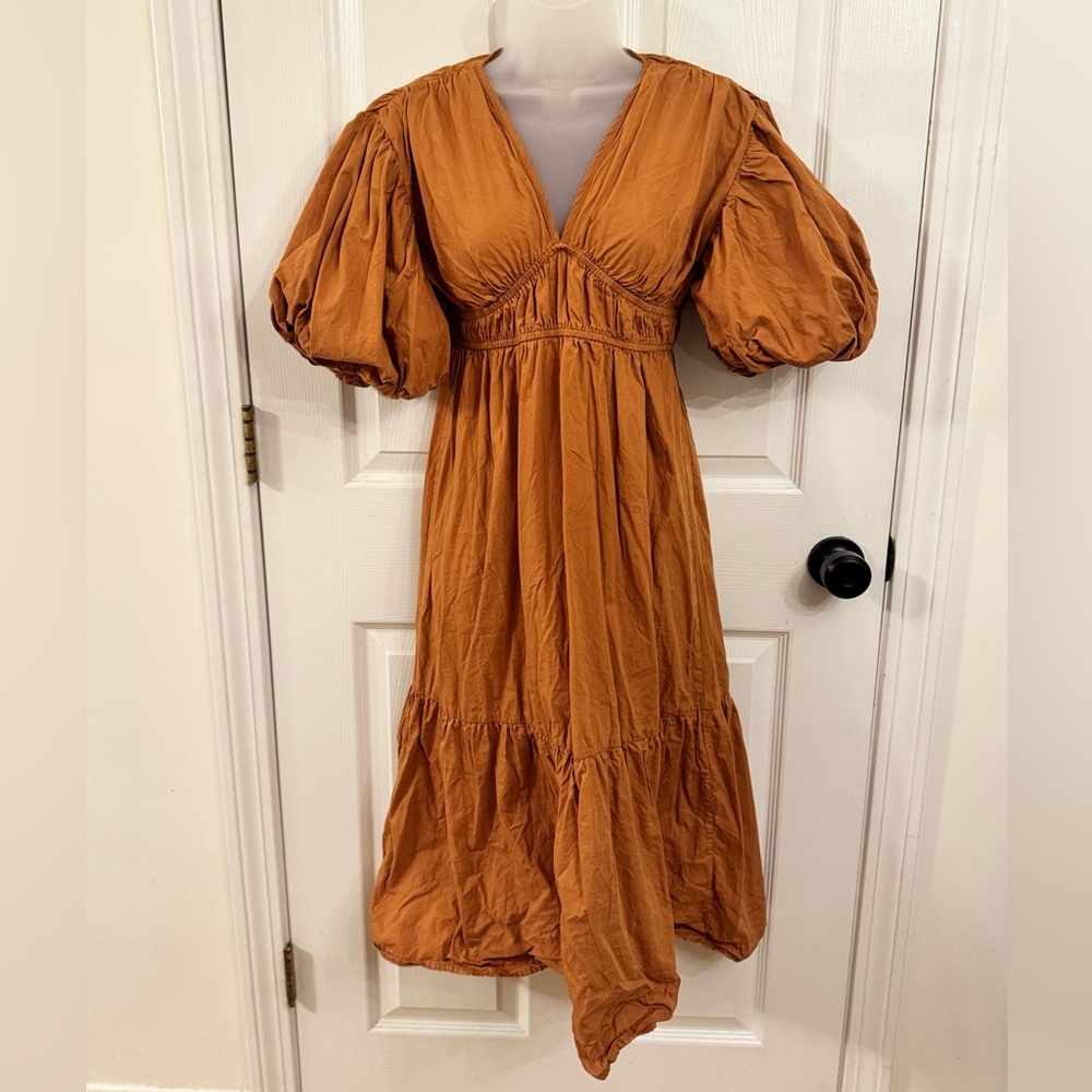 SOLD Jessica Simpson Terracotta Puff Sleeve Midi Dress
